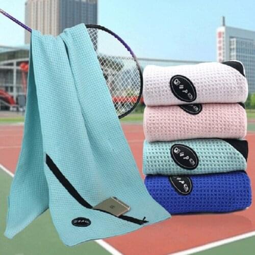 Waffle Checks Microfiber Travel Sports Towel with Zipper Pocket 30*110cm Quick Dry Camping Travel Gym Yoga Golf Towels Fitness