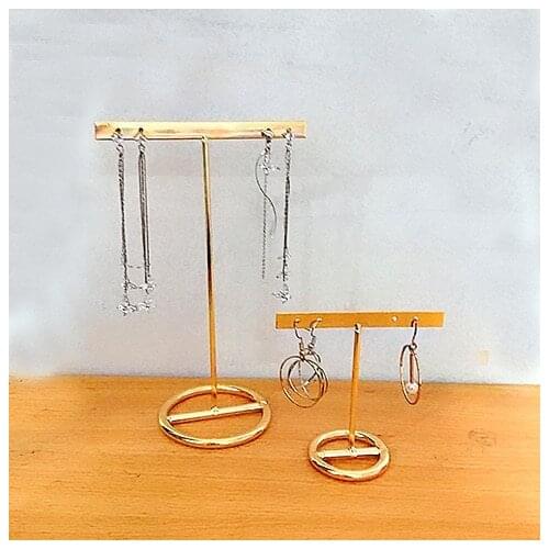 Earrings Display Stand Gold Earrings Display Rack T-Shape Earrings Showcase Golden