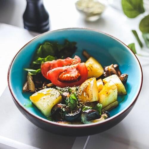 Japanese Ice Crack Glazed Lake Blue Color Bowls Tableware Household Rice Bowl Ceramic Fruit Salad Bowl Ice Cream Bowl Cute Bowl