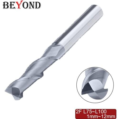 BEYOND End-mills Lengthened 2 Flutes Milling Cutter For Tungsten Steel HRC50 75L 100L Cutting Tools Carbide CNC Machine Center