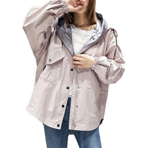 2019 Spring Autumn New Korean Trench coat Women Loose High quality Windbreaker Womens Fashion Hooded Casual Overcome Tide F385