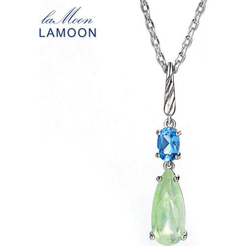 LAMOON Natural Gemstone Prehnite & Topaz 925 Sterling Silver Chain Pendant Necklace S925 Silver Color Jewelry for Women LMNI063