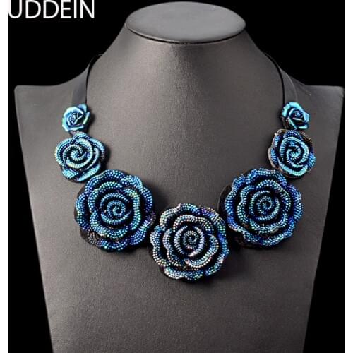 UDDEIN long black ribbon chain rose flower necklace women multi color trendy statement chokers jewelry maxi necklace collar
