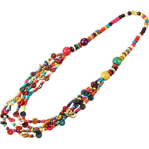Bohemian jewelry woman vintage long necklace & pendant wood statement collier maxi necklace multilayer handmade necklace