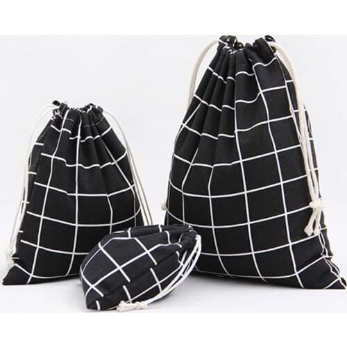 1pc 3colors Grid lines Printed Handmade Cotton Linen Bag Storage Bag Coffee Beans Tea Gift Bags Wedding Party Candy Jewelry Bag