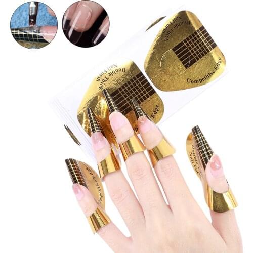100PCS French Nail Form Stickers For UV Acrylic Gel Builder Nail Extension Art Supplies Manicure Form Tip Tools Gold Stickers