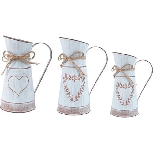 2Pcs Flower Vase Vintage Galvanized Rustic Farmhouse Pastoral Flower Pot for Home Table Decoration