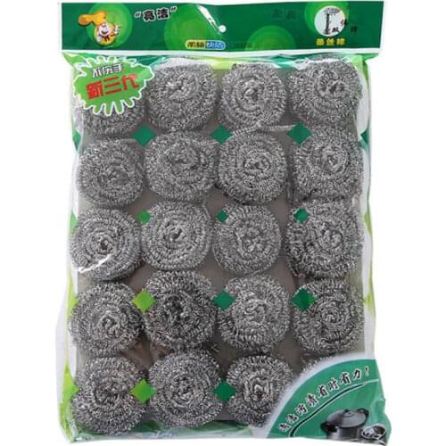 20Pcs/Bag Kitchen Stainless Steel Wire Ball Cleaner Stubborn Stains Cleaning Ball Kitchen Supplies Dishes Pan Cleaning Brush