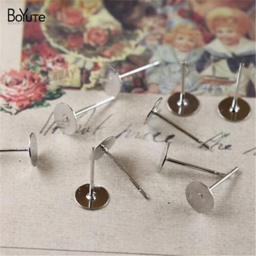 200 Pieces 5mm 6mm Round Earring Base White K Plated Stud Earring Base Diy Jewelry Findings