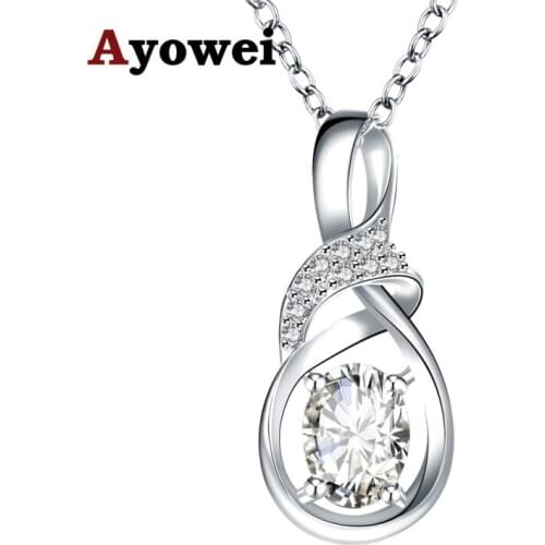 Ayowei Anniversary Gift Water Drop Design Cubic Zirconia white Crystal Classic Silver Necklace Pendant Jewelry LNS665A