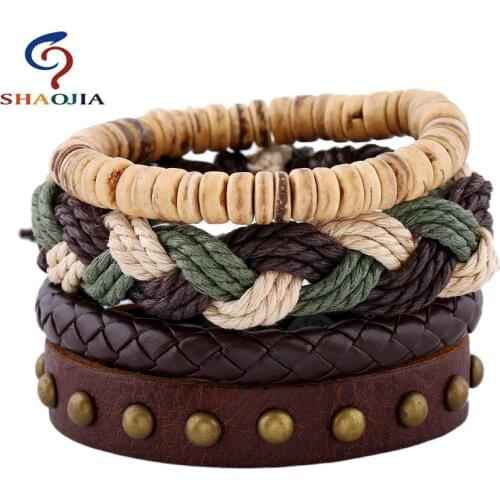 2017 New Arrival Fashion Womans' Leather Bracelet Coconut Shell Beads + Hemp Rope + Alloy + PU Bangles Fashion Jewelry