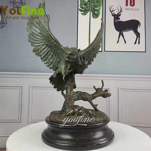 24.5" Bronze Owl Sculpture Eagle Owl Statue Animal Animal Bronze Owl Statue Marble Base Figurine Indoor Decor Ornament Crafts