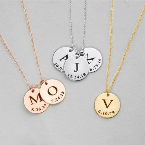 Personalized Initial Letters Pendant Necklace for Women Men Stainless Steel Chain Engraved Name Medal Chain Birthday Gifts
