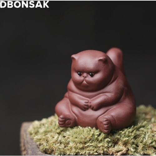 Cat Tea Pet Decoration Purple Clay Tea Pet Small Ornaments Angry Cat Sculpture Animal Statue Home Tea Table Tea Tray Decoration