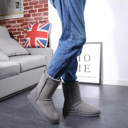 Classicc Men Shoes Snow Boots Mens Sheep Leather Fur Boots Shearling Sheepskin Wool Warm Boots Non-Slip Mens Winter Shoes