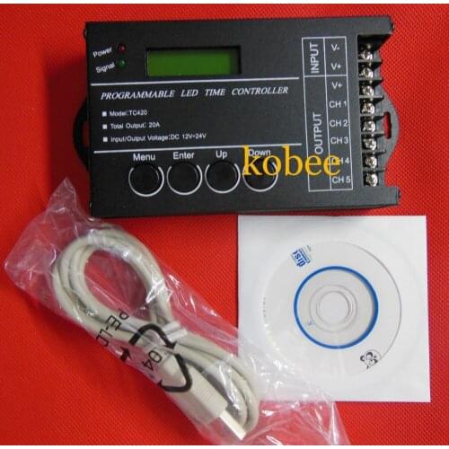 DC12-24V 20A 5 Channel output computer programmable led time controller.TC420 Assemble with USB cable and CD-ROM
