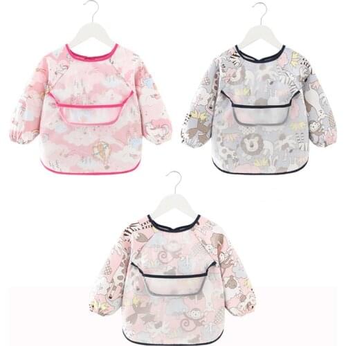 Baby Bandana Bibs Cute Colorful Cartoon Bibs Waterproof Infant Eating Children Drawing Long Sleeve Apron Baby Self Feeding Bib