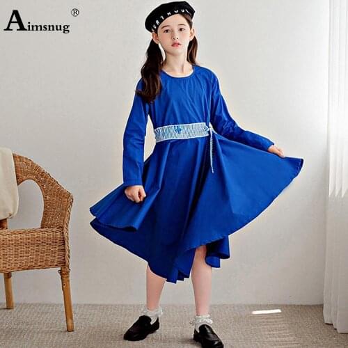 Children Patchwork Dresses Kids Clothing 2021 French Style Mid-Calf Dress Long Sleeve Girls Birthday Party Robe Dress