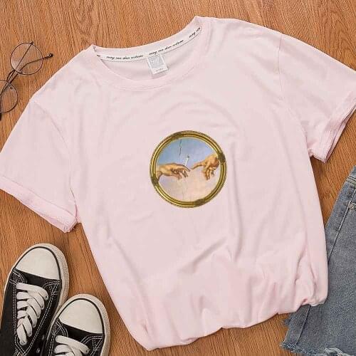 Gesture Graphic T Shirts Streetwear New Fashion Women Summer Short Sleeve Casual Loose Top Pink Aesthetic Clothes Korean Style