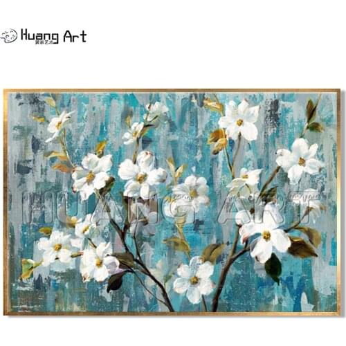 Hot Sale Art Hand-Painted White Flower Oil Painting on Canvas for Room Decor Modern Impression Flower Tree Landscape Painting