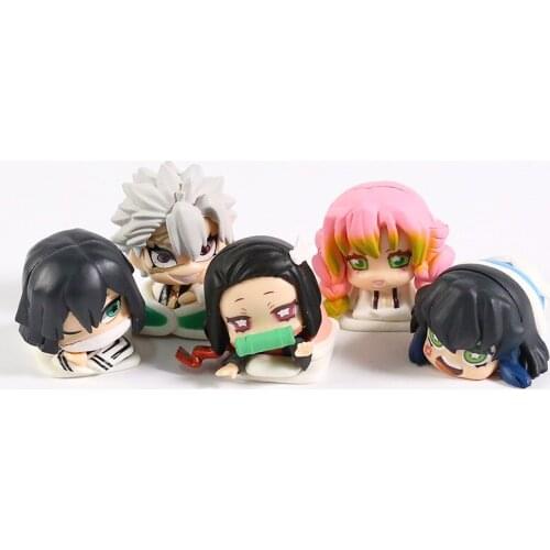 Demon Slayer Sleeping Tanjirou Kyoujurou Shinobu Zenitsu Inosuke Kanawo Giyuu Obanai Sanemi Cartoon Animation Figure Toys Set