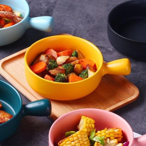 New 1PCS 6.5 Inch Creative Handle Nordic Ceramic Bowl Porcelain Breakfast Noodle Bowl Salad Bowl Baking Bowl Household Tableware