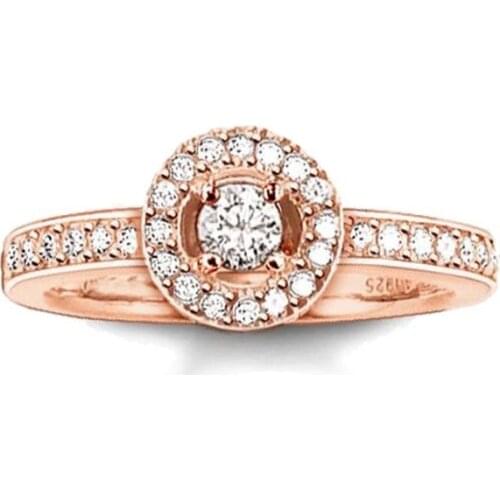 Rose Gold Color Eternity Open-end Rings Around Bloom White Zirconia, Fashion Thomas Style Glam Ring Jewelry Ts Gift for Women
