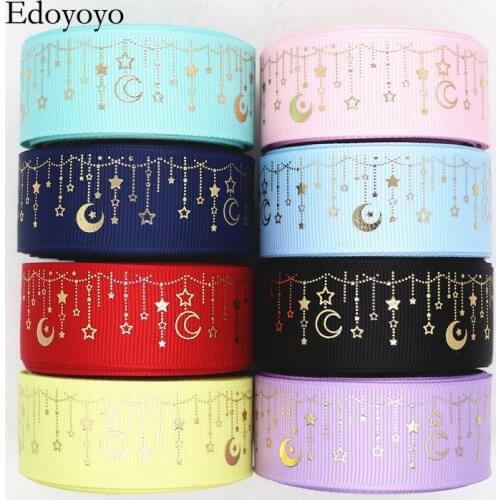 10 Yards 1" 25MM 1.5" 38MM Grosgrain Ribbon Gold Stars Printed Ribbon For Hair Bows DIY Crafts Handmade Accessories M20081401