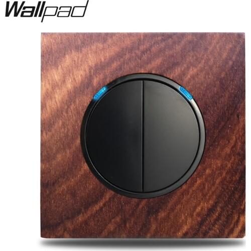 L6 2 Gang 1 Way 2 Way Changeover Light Electric Switch Push Button Genuine Wood Panel Blue LED Indicator Wallpad