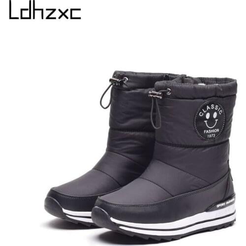 LDHZXC 2020 Snow boots for women shoes zipper keep warm thick fur winter boots fashion ankle boots female Plus size 34-42 43