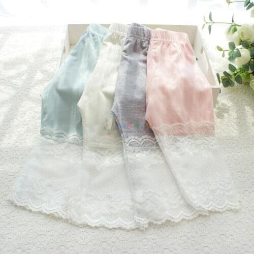 2020 hot summer girls clothes baby girl lace stitching knee length skinny leggings cotton pencil pants children kids leggings