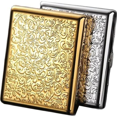 Metal Brass Cigarette Case Golden Flower Pattern Cigarette Box