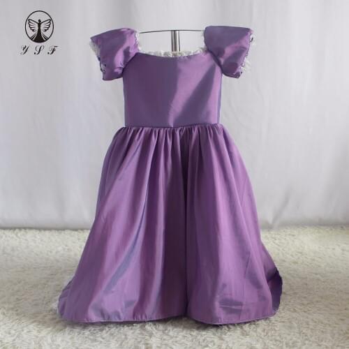 Lovely Purple Off the Shoulder Short Puffy Sleeve Lace Taffeta A Line Little Girl Pageant Dresses