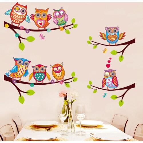 Owl Cartoon Kids Wall Stickers Childrens Room Bedroom Living Room Removable Waterproof PVC Deals Poster Wall Decoration