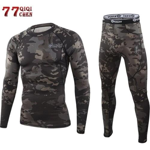 Mens Winter Thermal Underwear Sets Fleece Sweat Thermo Quick Dry Fitness Camouflage Tracksuit/Riding Compression Long Johns
