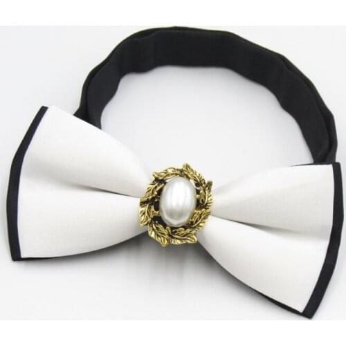 Wave man high-grade tie male / 2016 popular latest white on a black tie bow tie set auger pearl bow tie in the middle Pretty bow