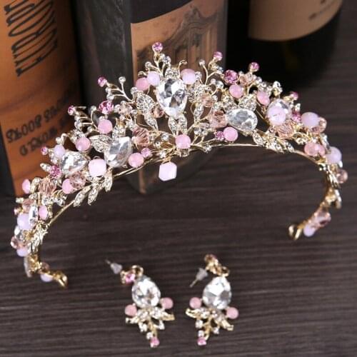 New Bridal Crystal Crowns Earrings Luxury Rhinestone Flower Wedding Party Crown For Women Bridal Jewelry Sets