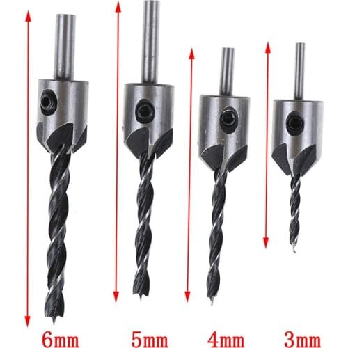5pcs HSS 5 Flute Countersink Drill Bit Set Drill Press Set Chamfer Reamer Woodworking Power Tools 3mm-6mm