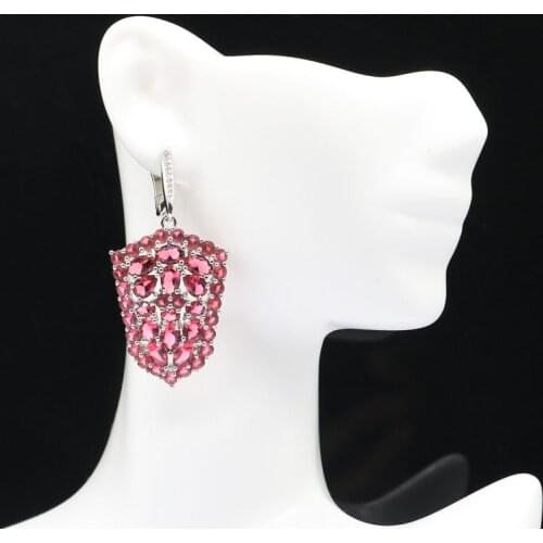 43x24mm Dazzling Shield Created Pink Raspberry Rhodolite Garnet For Womans Wedding Dating Silver Pendant