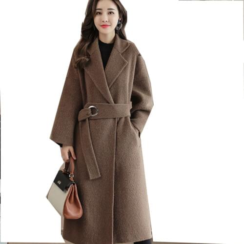 Autumn winter Alpaca Cashmere Woolen coat Women Medium Long New Fashion Large Size Middle-aged Alba Card Jacket Leisure Female