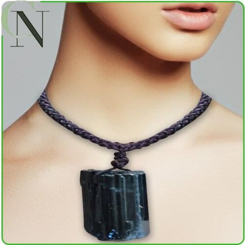 Treat Insomnia Crystal Necklace Natural Black Tourmaline Pendant Healing Raw Rough Ore Specimen Crafts Fashion Jewelry Ornaments