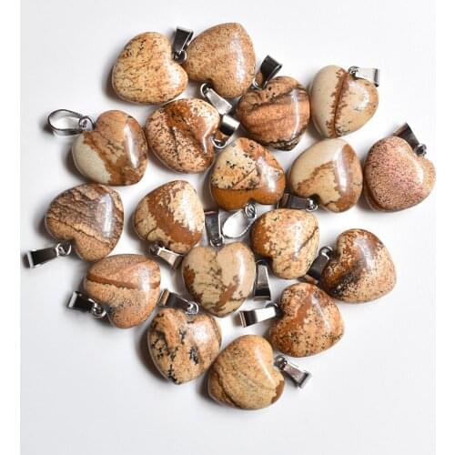 Wholesale 50pcs/lot 2020 new fashion good quality natural picture stone love heart pendants 16mm charms for jewelry making free