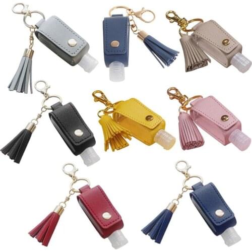 30ml Portable Empty Leakproof Plastic Key Chain Travel Bottle For Hand Sanitizer With Tassels Leather Keychain Holder Carrier