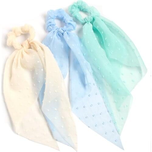 Fashion Women Girls Candy Color Hair Scrunchies Long Hair Ribbon Ponytail Scarf Elastic Chiffon Hair Band Hair Accessories