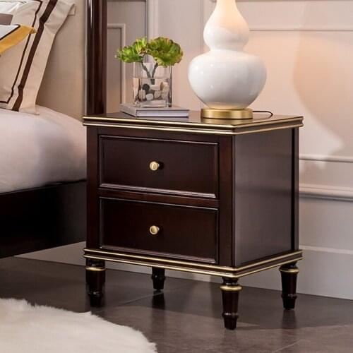 American Light Luxury Bedside Table Bedroom Simple Double Drawer Post Modern Solid Wood Storage Cabinet New Product
