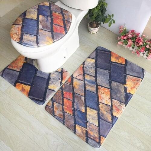 Toilet Seat Mat 3d Effect Floor Mat Water Absorbent Anti-slip Soft 3 Pcs/set Bathroom Carpet Toilet Carpet Set Bathroom Rug B