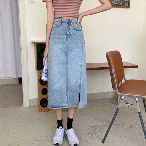 Spring and summer 2021 new a-line skirt, high waist, thin package, hip skirt, design sense, split denim skirt