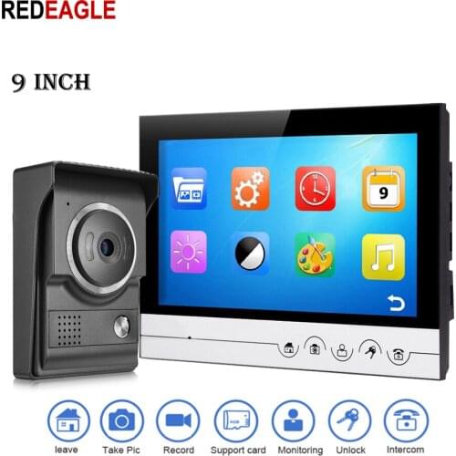 REDEAGLE Home 9 inch Touch Button Screen Video door Phone Doorbell Intercom System 700TVL Color Camera Supports SD card Record