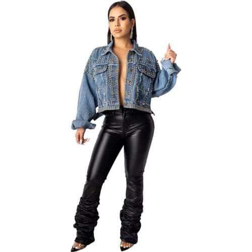 2020 Autumn Women Denim Jacket Hand Rivet Studded Denim Jacket Loose Outwear Female New Students Casual Short Jeans Coats