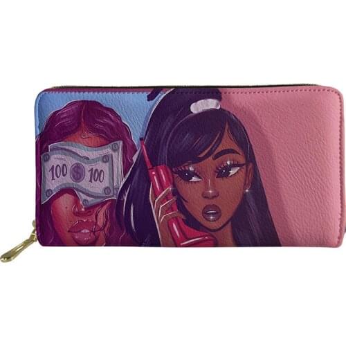 HYCOOL Purse Women Art African Black Girl Telephone Pattern School Girls Fashion Wallet Casual Money Card Clutch Ladies Zip Bag